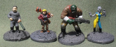 L to R: Converted GZG Civilian/Colonist; Khurasan Miniatures DPLS mechanic; Grath and Razor from Rebel Miniatures