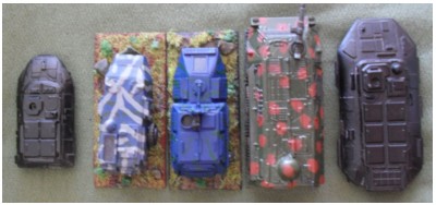 (Left to Right) GZG Light High Tech Grav APC, Combat Wombat Pitbull APC, Combat Wombat LAV 8x8 APC, Siku Panzer-spähwagen, GZG High Tech Grav APC  - Work in Progress