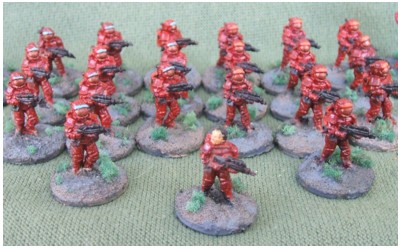 A Kamperalian Section, made up of two squads and an Underofficer - figures are Rebel Minis Earth Force Marines