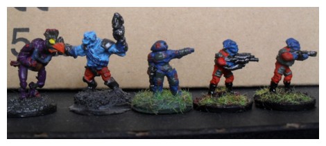 Mad Robot Harook, GZG Alien Mercenary, GZG UNSC Marine, Rebel Miniatures Kurgen x 2