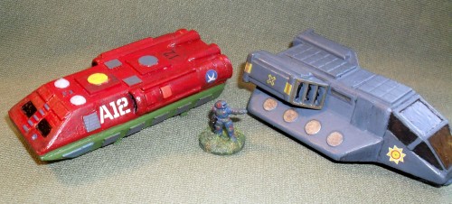 Left: Buffalo Troop Transport from Daemonscape, Right: ZHI-111 Chinese Assault Lander from Combat Wombat
